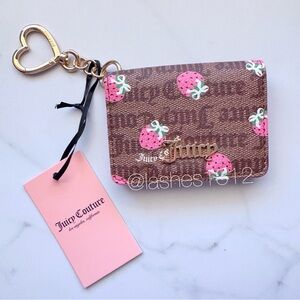 JUICY COUTURE Wallet Berry Sweet Card Case Brown with Strawberry Print